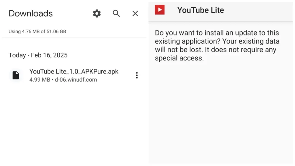 Youtube lite app details